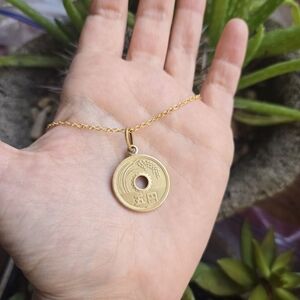 Vintage Gold Japanese Nippon 5 Yen Rice Fish Good Luck Coin Necklace
